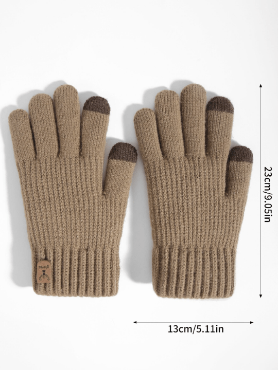 1 Pair Women's Coffee Winter Double - layered Plush Touch Screen Texting Gloves, Knitted Deer Design Cold Weather Warm Full Gloves Suitable For Parties, Driving, Playing Games, Riding Bikes, Hiking, Writing - Lolli World Marketplace