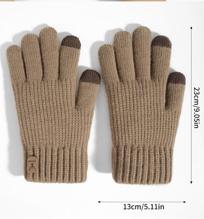 1 Pair Women's Coffee Winter Double - layered Plush Touch Screen Texting Gloves, Knitted Deer Design Cold Weather Warm Full Gloves Suitable For Parties, Driving, Playing Games, Riding Bikes, Hiking, Writing - Lolli World Marketplace