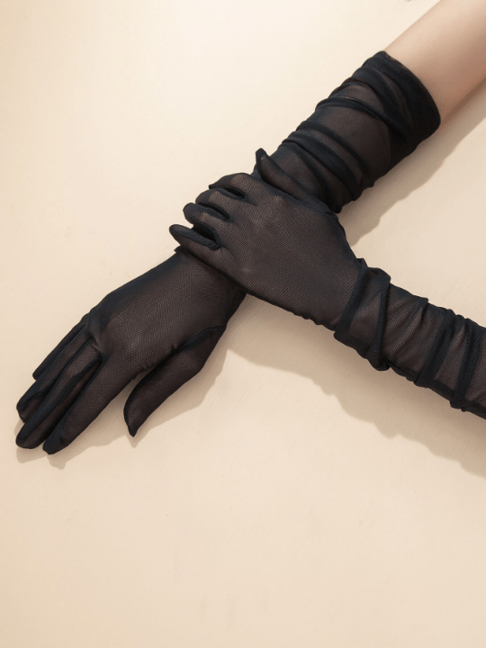 1 Pair Women's Fashionable Simple Mesh Gauze Long Gloves, Suitable For Decor, Travel, Party Matching - Lolli World Marketplace
