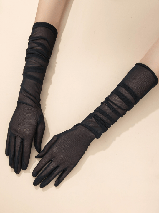 1 Pair Women's Fashionable Simple Mesh Gauze Long Gloves, Suitable For Decor, Travel, Party Matching - Lolli World Marketplace