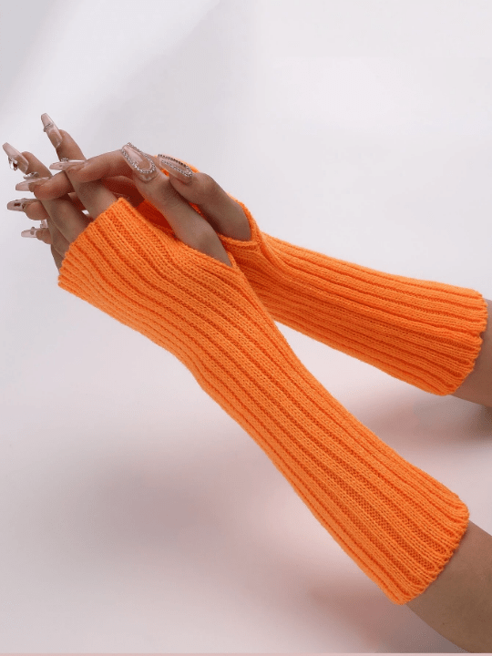 1 Pair Women's Orange Stripe Knitted Arm Warmer With Faux Sleeves, Fashionable And Warm - Lolli World Marketplace
