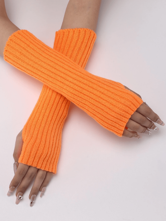 1 Pair Women's Orange Stripe Knitted Arm Warmer With Faux Sleeves, Fashionable And Warm - Lolli World Marketplace