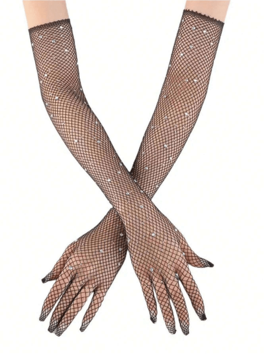 1 Pair Women's Sexy Rhinestone Fishnet Gloves And Arm Warmer, Multicolor - Lolli World Marketplace