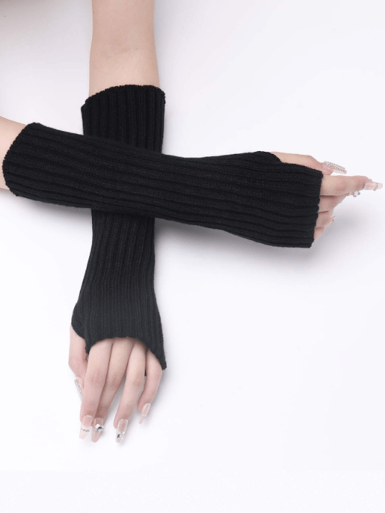 1 Pair Women's Striped Knitted Mid - length False Sleeve Warm Fashionable Knit Half - finger Exposed Arm Sleeves - Lolli World Marketplace