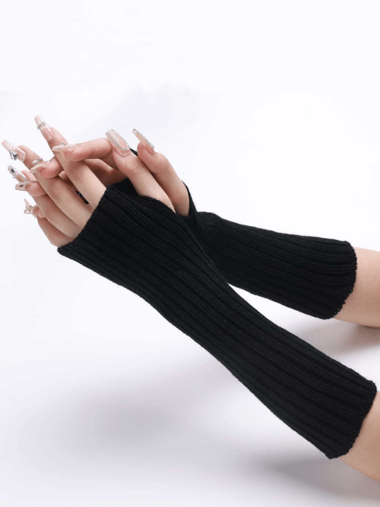 1 Pair Women's Striped Knitted Mid - length False Sleeve Warm Fashionable Knit Half - finger Exposed Arm Sleeves - Lolli World Marketplace
