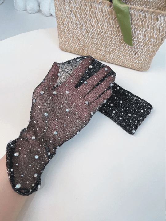 1 Pair Women's Sun Protection Arm Sleeves, Shiny Rhinestone Ice And Gold/silver Thread, Thin Lace Sheer Sleeve Cover - Lolli World Marketplace