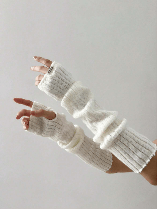 1 Pair Women's Thick Knitted Red Hand Gloves & Arm Warmers With Lolita Y2k Elements & Cute Butterfly Decorative Fingerless Gloves, White Knitted Arm Warmers, Suitable For Winter Warm/going Out/dating/party/christmas, Etc. - Lolli World Marketplace