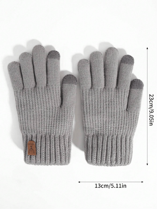 1 Pair Women's Winter Gray Touch Screen Gloves With Double Layers, Thick & Warm, Deer Skin Label Style, Knitted Full Finger Gloves Suitable For Party, Driving, Gaming, Cycling, Hiking, Writing - Lolli World Marketplace