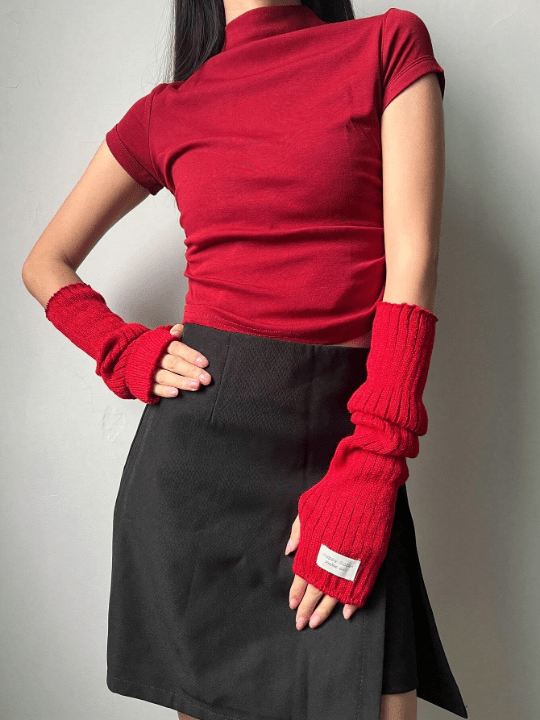 1 Pair Women's Y2k Style Arm Warmers With Embroidered Label Decoration Fingerless Knitted Gloves Gothic/Punk Style, Suitable For Cosplay/Party/Dating/Music Festival, Spring/Summer - Lolli World Marketplace