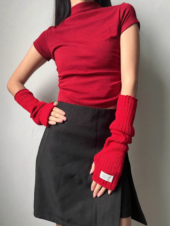 1 Pair Women's Y2k Style Arm Warmers With Embroidered Label Decoration Fingerless Knitted Gloves Gothic/Punk Style, Suitable For Cosplay/Party/Dating/Music Festival, Spring/Summer - Lolli World Marketplace