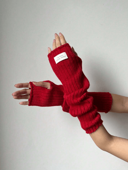 1 Pair Women's Y2k Style Arm Warmers With Embroidered Label Decoration Fingerless Knitted Gloves Gothic/Punk Style, Suitable For Cosplay/Party/Dating/Music Festival, Spring/Summer - Lolli World Marketplace