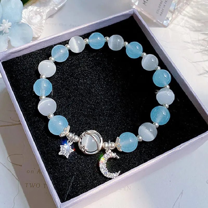 1 Starry Cat's Eye Stone Bracelet For Female Instagram In A Niche Design, New Grey Moonlight Star Moon Crystal Bracelet - 805088