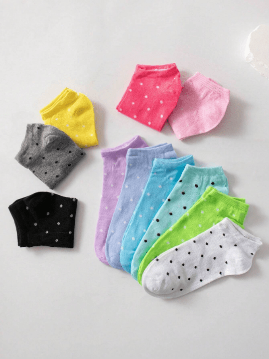 10 Pairs/Pack Women's Candy Color Polka Dot Soft & Comfortable Casual Ankle Socks, Suitable For Daily Life (Random Colors) - Lolli World Marketplace