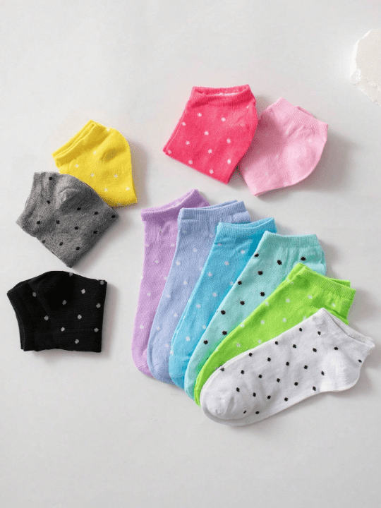 10pairs Women's Candy - Colored Short Socks With Bowknot, Heart & Stripe Pattern, Soft & Comfortable, Suitable For Daily Wear, Random Color - Lolli World Marketplace