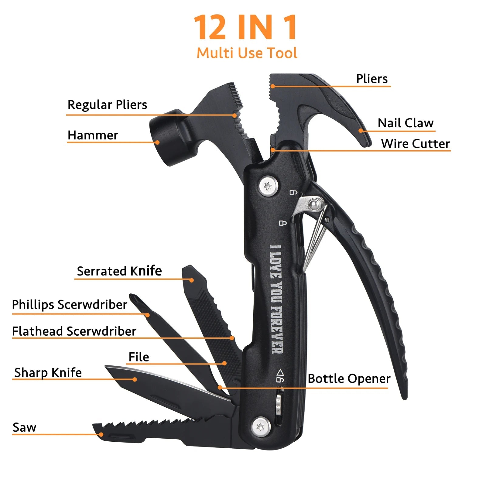 12 in 1 Multi - Purpose Tool, Unique Birthday Gifts for Men, Cool Stuff Gifts, Camping Cool Stuff, Father's Day, Christmas Gifts