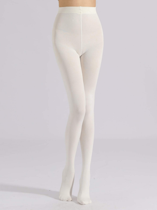 1200D Plush Lined White Tights - Lolli World Marketplace