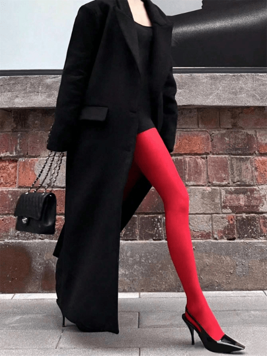 120d Thin Velvet Red Tights For Women, Anti - Hook Silk Pantyhose, Spring/Autumn - Lolli World Marketplace