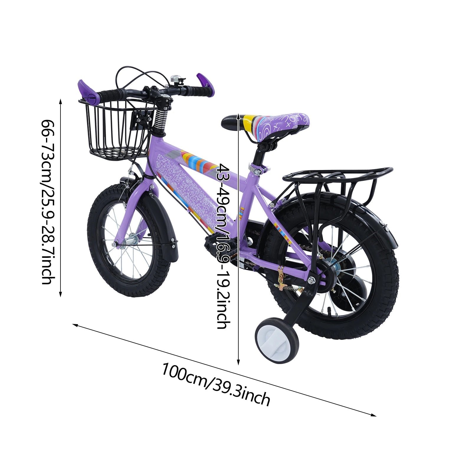 14" Kids Bike Children's Bicycle Adjustable Outdoor Bicycle with Training Wheels&Basket&Rear Seat for 3 - 6 Years Old Boy/Girls