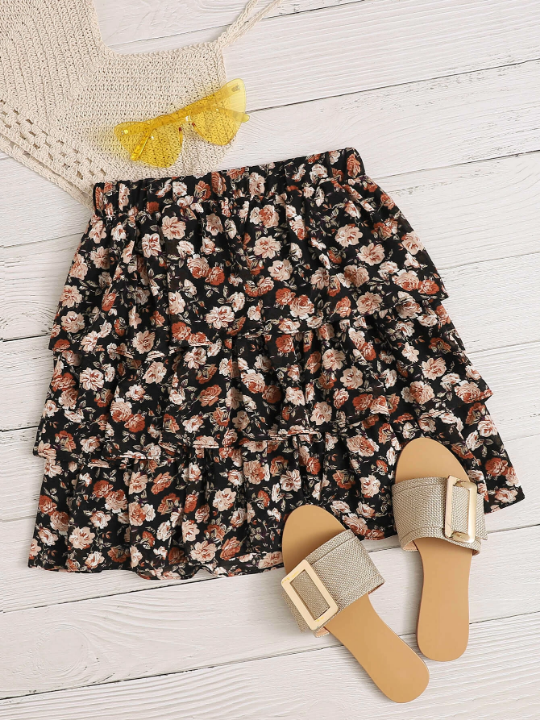 Frenchy Floral Print Layered Skirt