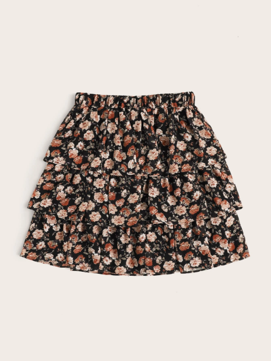 Frenchy Floral Print Layered Skirt