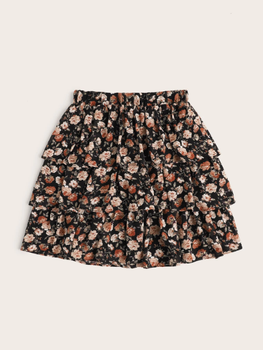 Frenchy Floral Print Layered Skirt