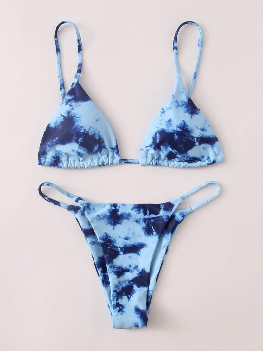 Swim Vcay Tie Dye Bikini Set Triangle Bra & Tanga Bottom 2 Piece Bathing Suit