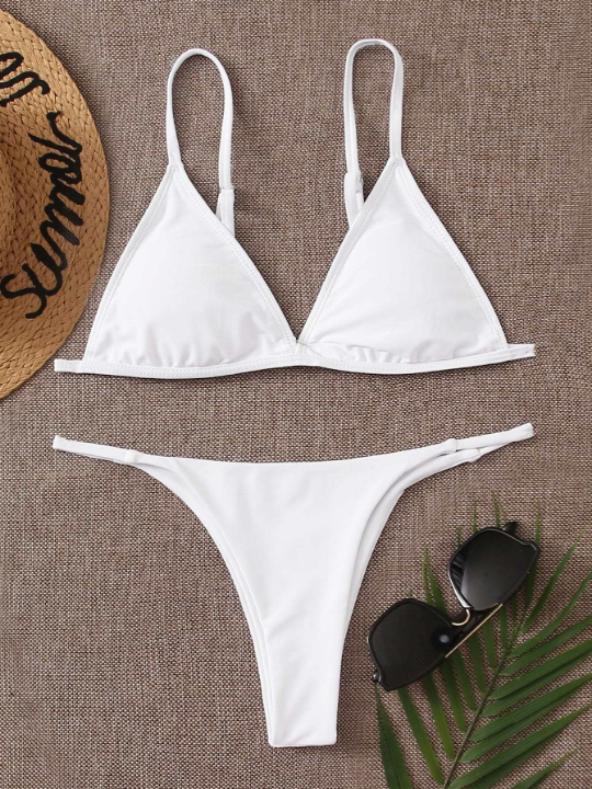 Swim Basics Minimalist Bikini Set Triangle Bra & Thong Bottom 2 Piece Bathing Suit