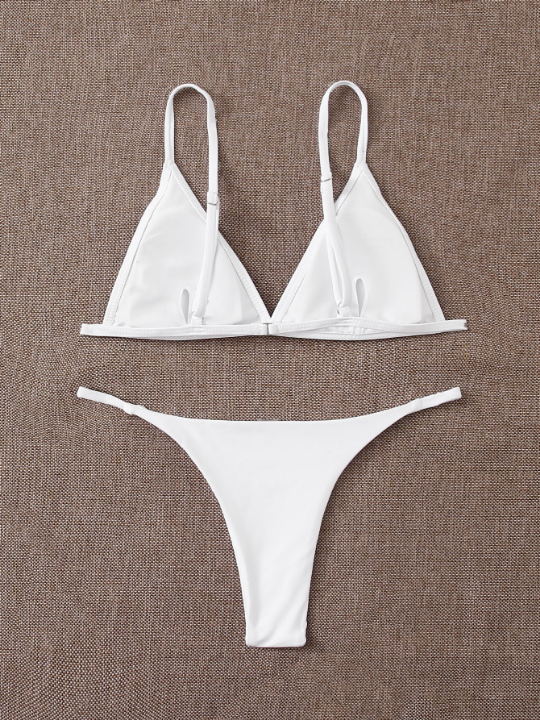 Swim Basics Minimalist Bikini Set Triangle Bra & Thong Bottom 2 Piece Bathing Suit