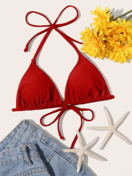 Swim Vcay Drawstring Halter Triangle Bikini Top