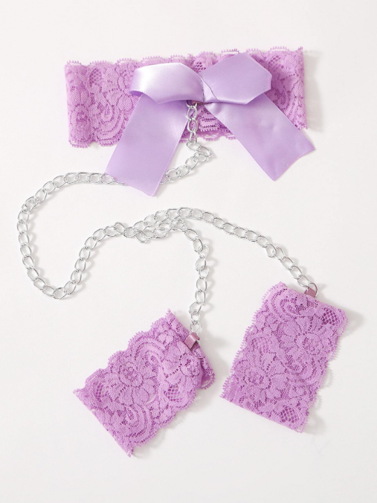 Cut-out Lace Lingerie Set & Choker & Cuffs