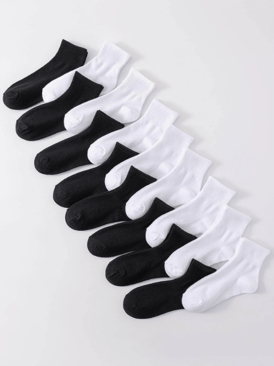 16 Pairs/Set Simple Black & White Damen Mid - Calf Socks, Breathable Anti - Odor & Skin - Friendly - Lolli World Marketplace