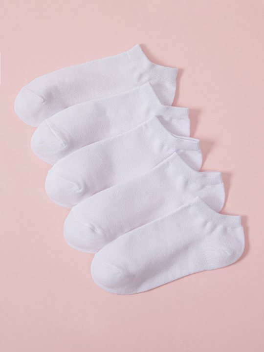 5pairs Solid White Ankle Socks