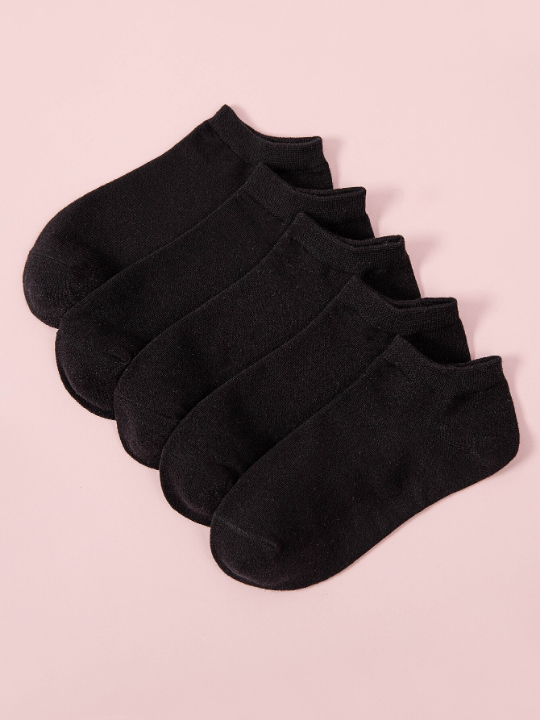 5pairs Solid Black Ankle Socks