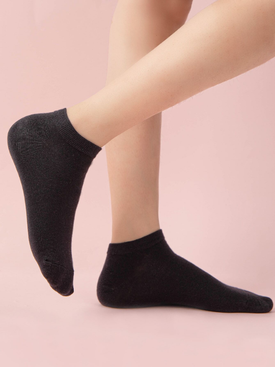 5pairs Solid Black Ankle Socks