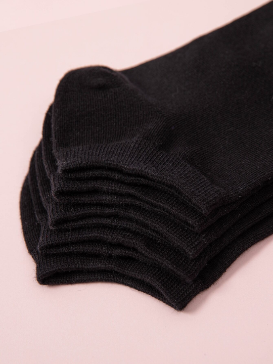 5pairs Solid Black Ankle Socks