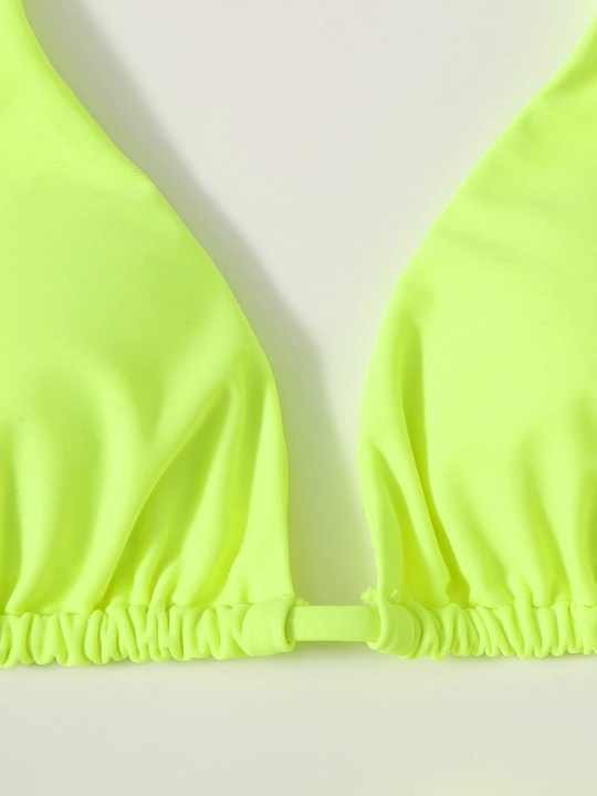 Swim Vcay 3pack Neon Lime Triangle Bikini Swimsuit With Beach Skirt