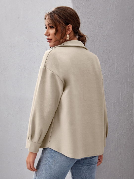 Essnce Button Front Drop Shoulder Solid Coat