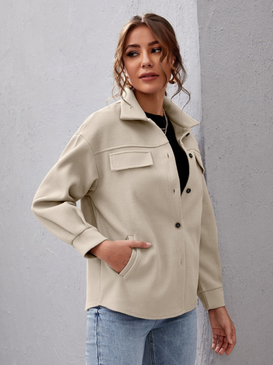 Essnce Button Front Drop Shoulder Solid Coat