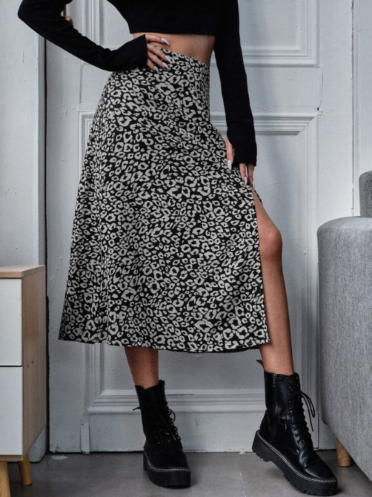 Essnce All Over Print Split Thigh Skirt