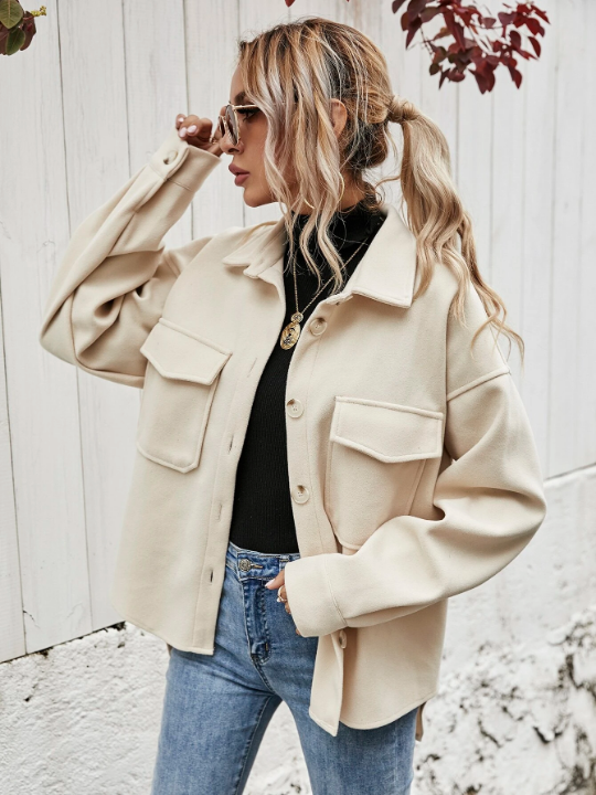 Frenchy Flap Pocket High Low Hem Overcoat