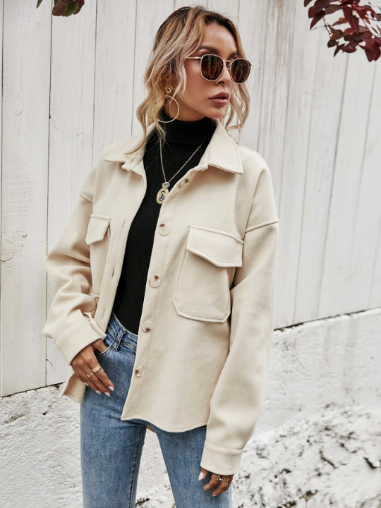 Frenchy Flap Pocket High Low Hem Overcoat