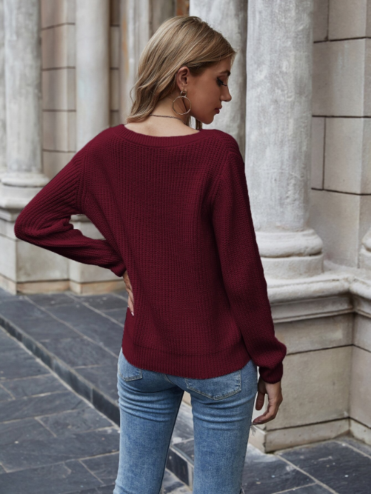 Essnce Solid Ribbed Knit Sweater