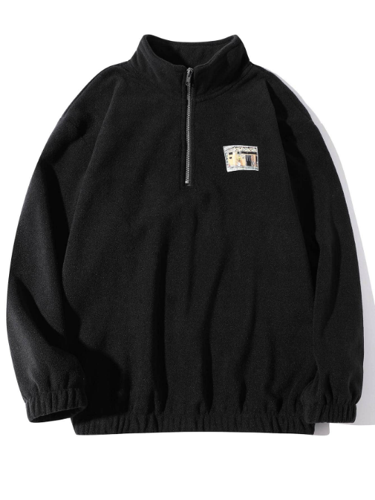 Manfinity Hypemode Men Half Zip Patched Flannelette Sweatshirt