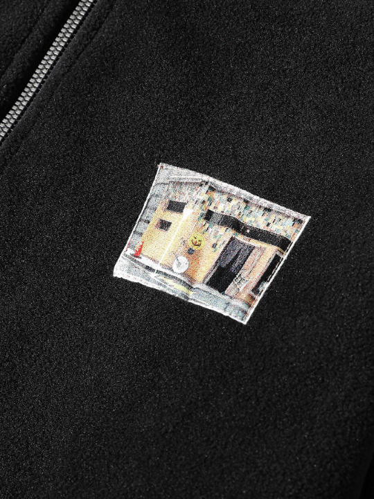 Manfinity Hypemode Men Half Zip Patched Flannelette Sweatshirt