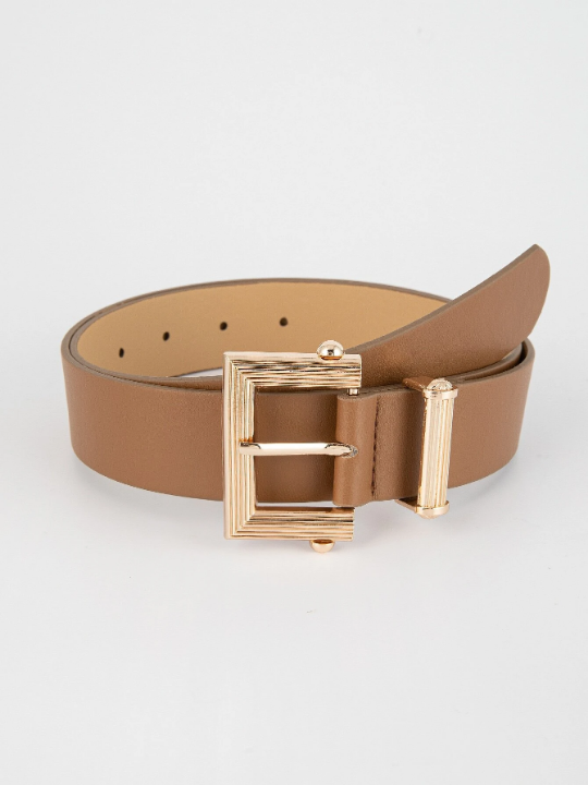 1pc Square Buckle Pu Leather Belt, Suitable For Daily Wear, Can Be Paired With Pants Or Dresses