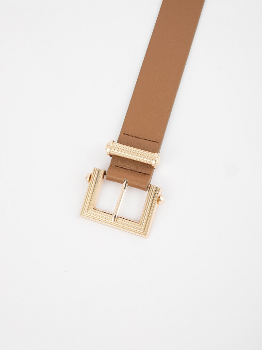 1pc Square Buckle Pu Leather Belt, Suitable For Daily Wear, Can Be Paired With Pants Or Dresses