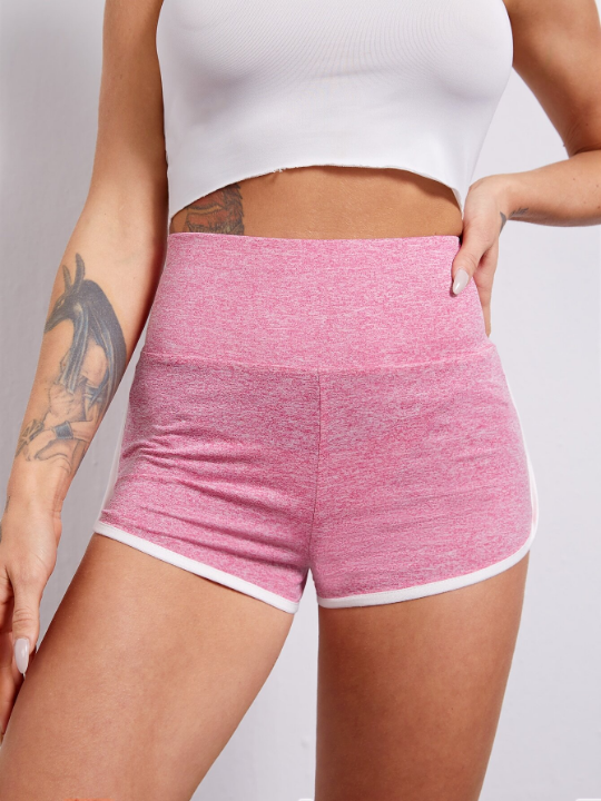 EZwear Wide Waistband Contrast Binding Marled Knit Shorts