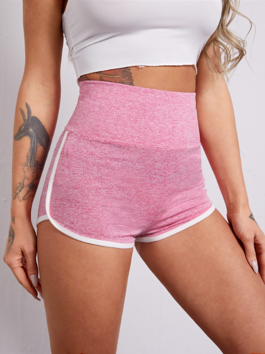 EZwear Wide Waistband Contrast Binding Marled Knit Shorts