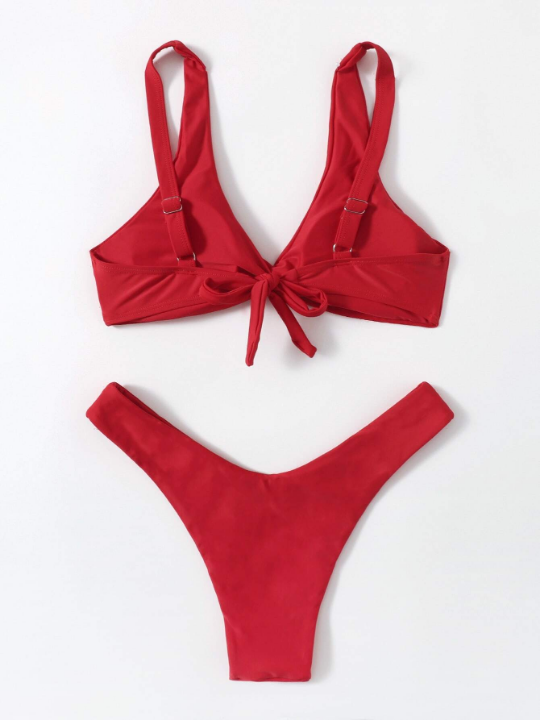 Swim Basics Twist Front High Cut Bikini Swimsuit