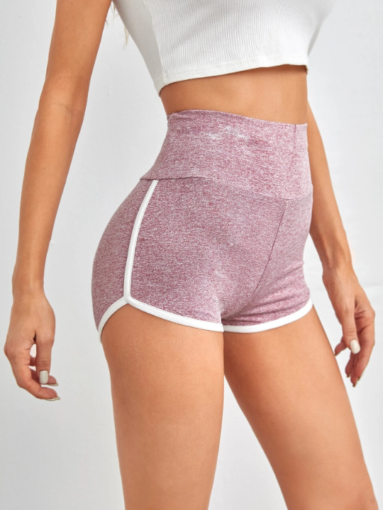 EZwear Wide Waistband Contrast Binding Marled Knit Shorts